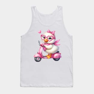 Valentine Duck In Pink Scooter Tank Top